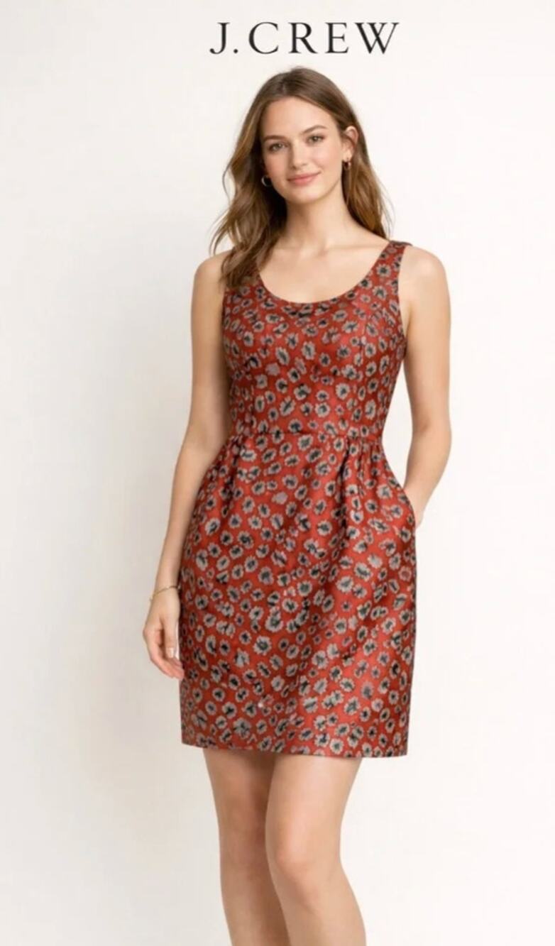 Like New J. Crew Rust Leopard Jacquard Sleeveless Cocktail Dress Sz 0